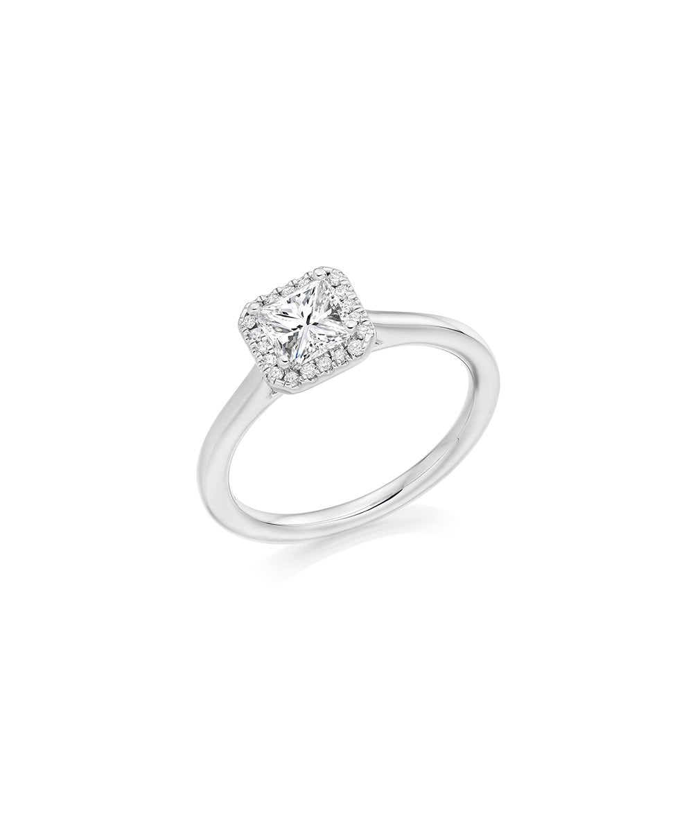 Natural Diamond Halo Engagement Ring - Princess Cut