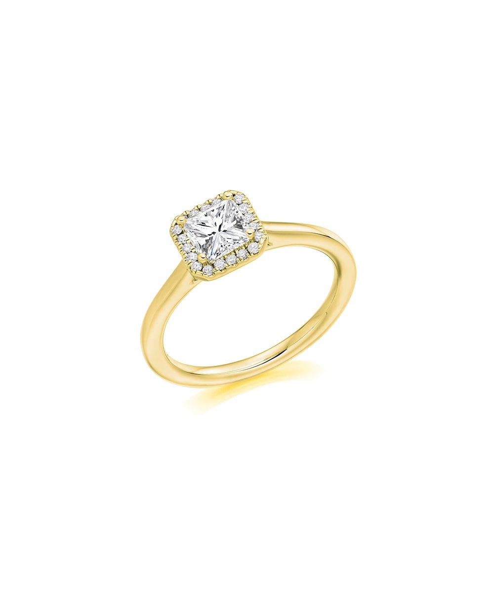 Natural Diamond Halo Engagement Ring - Princess Cut