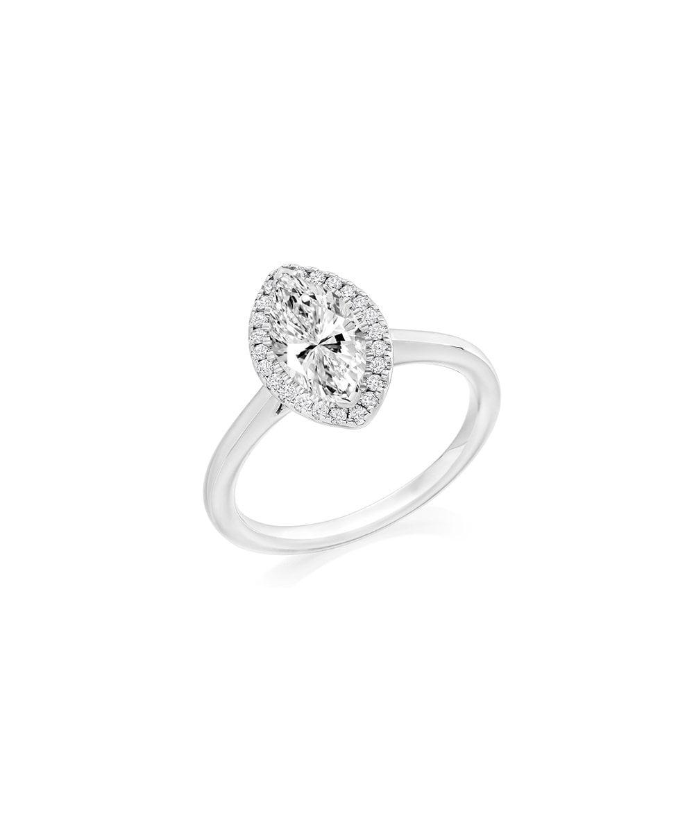 Natural Diamond Halo Engagement Ring - Marquise