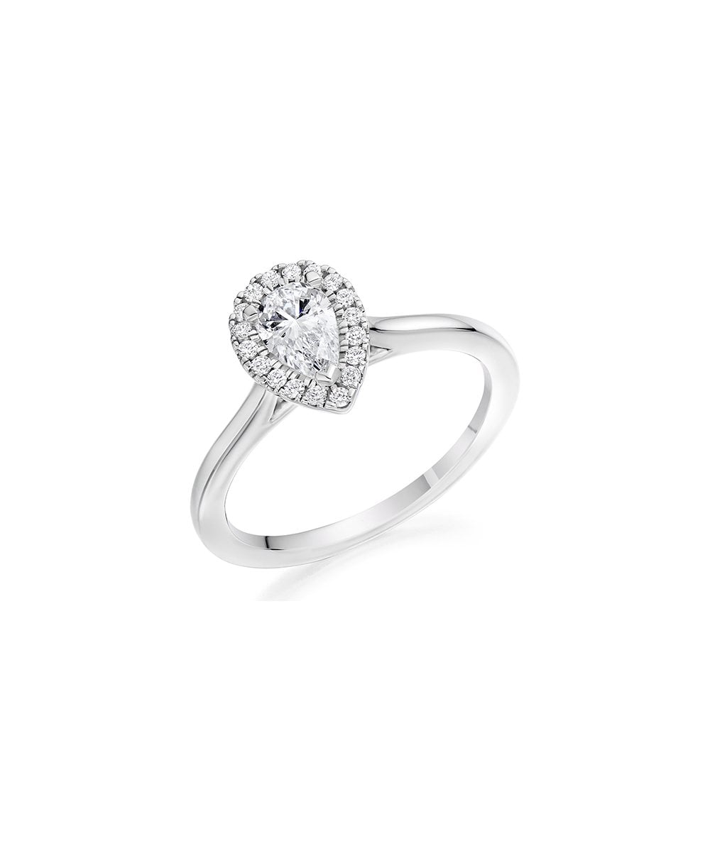 Natural Diamond Halo Engagement Ring - Pear
