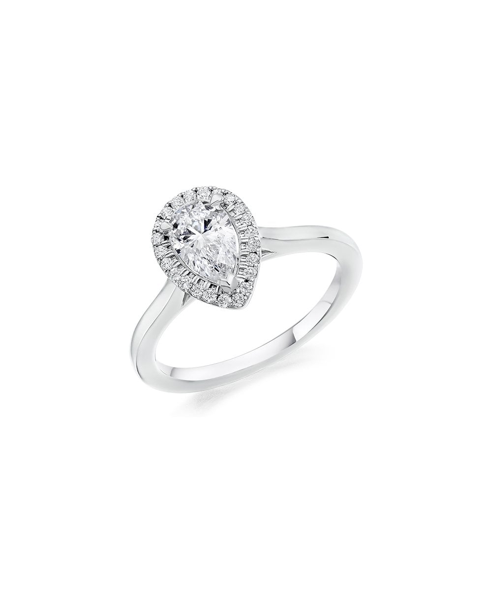 Natural Diamond Halo Engagement Ring - Pear