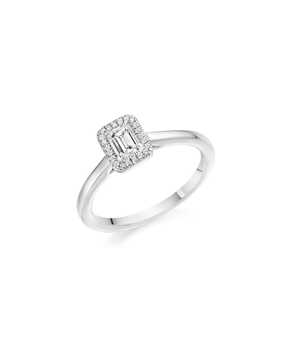 Natural Diamond Halo Engagement Ring - Emerald Cut