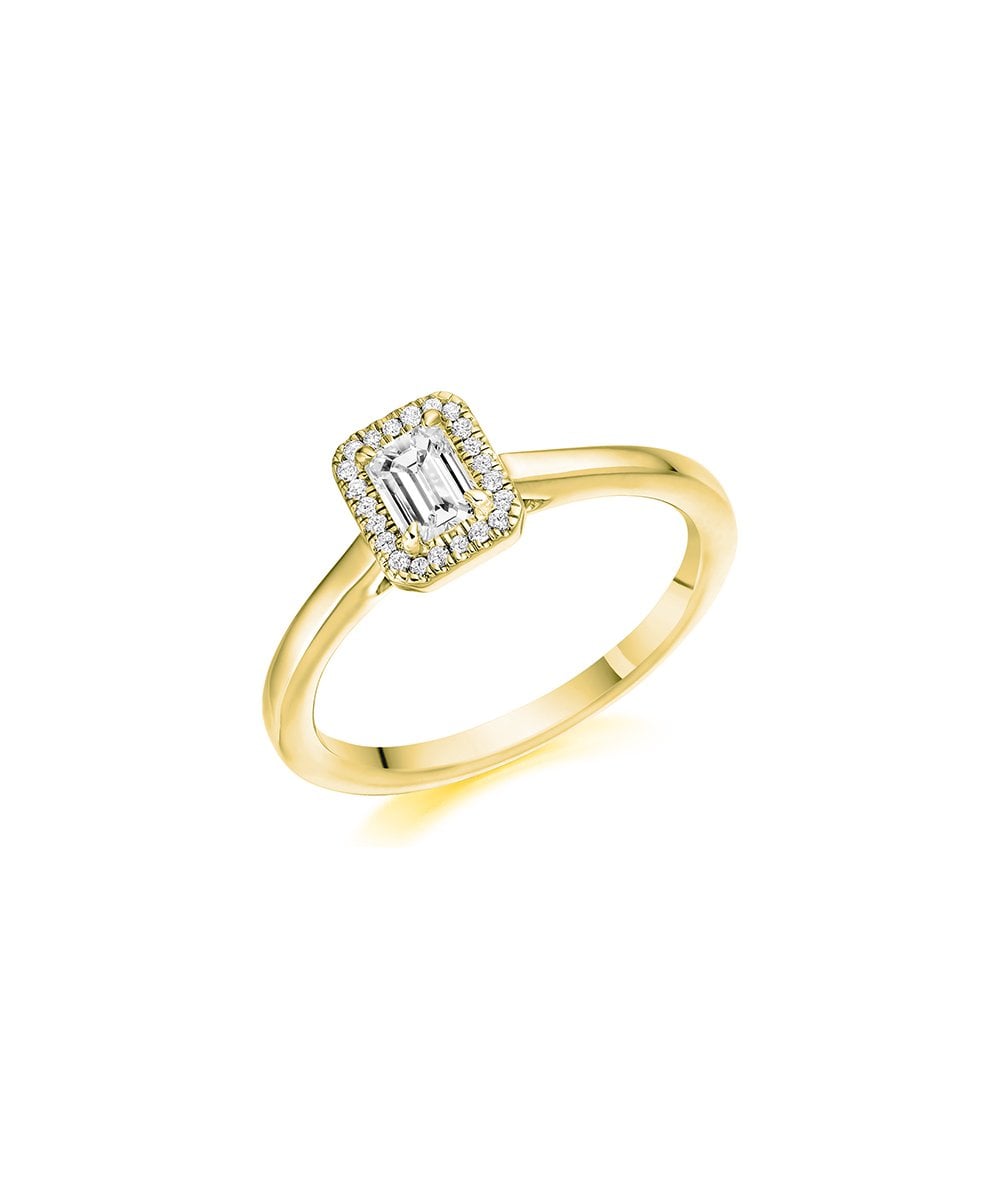 Natural Diamond Halo Engagement Ring - Emerald Cut