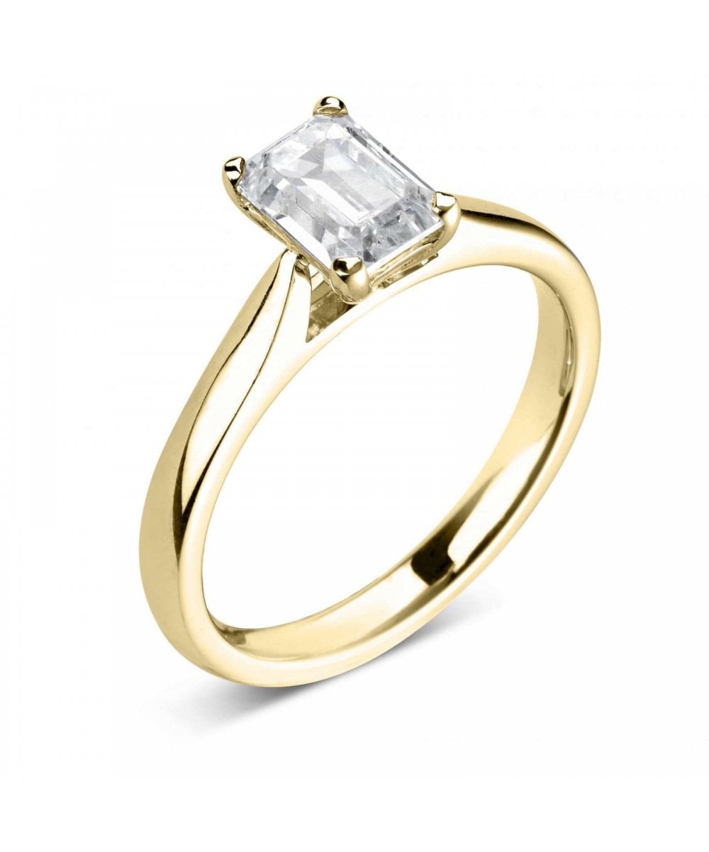 Natural Diamond Solitaire Engagement Ring - Emerald Cut