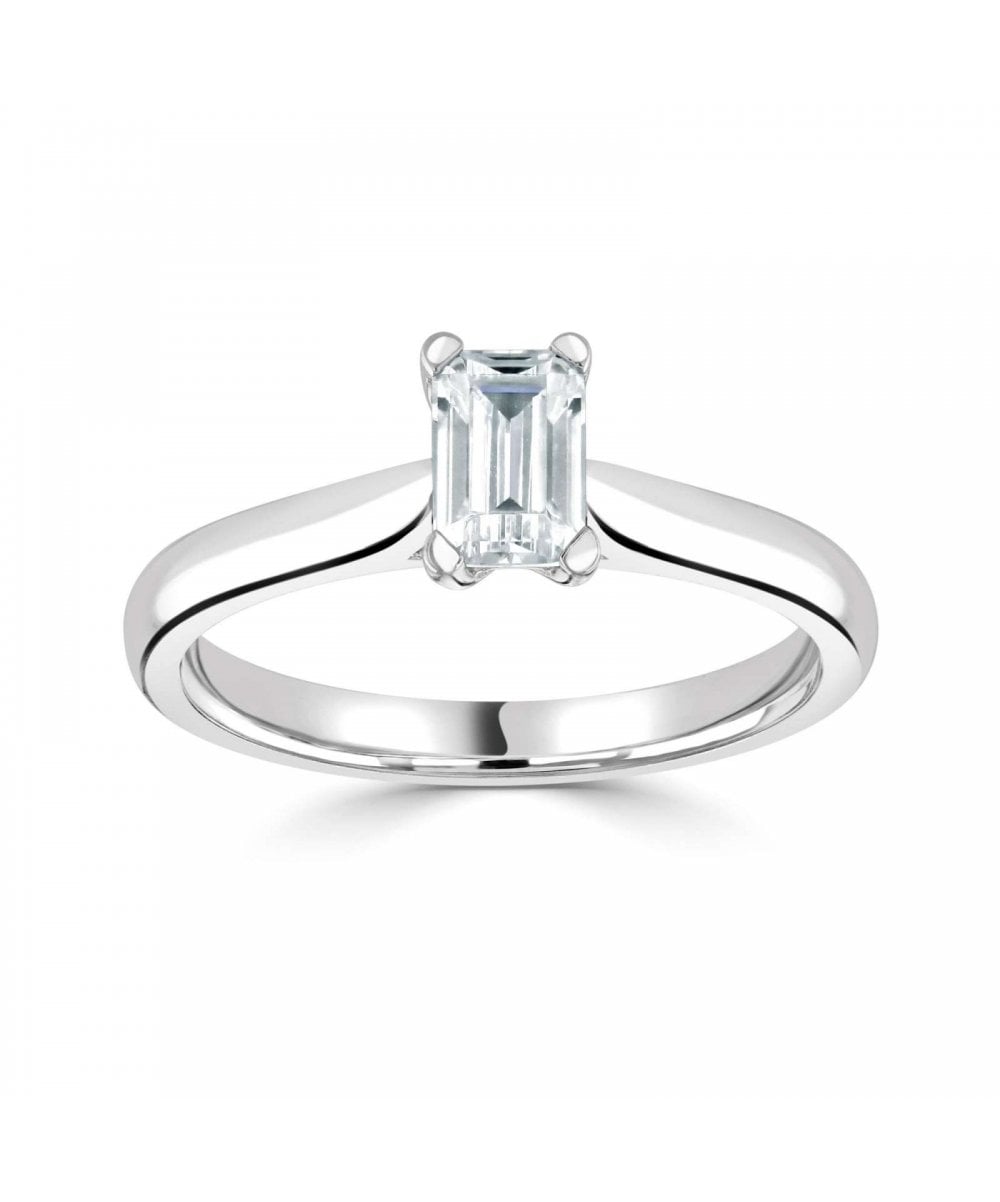 Natural Diamond Solitaire Engagement Ring - Emerald Cut