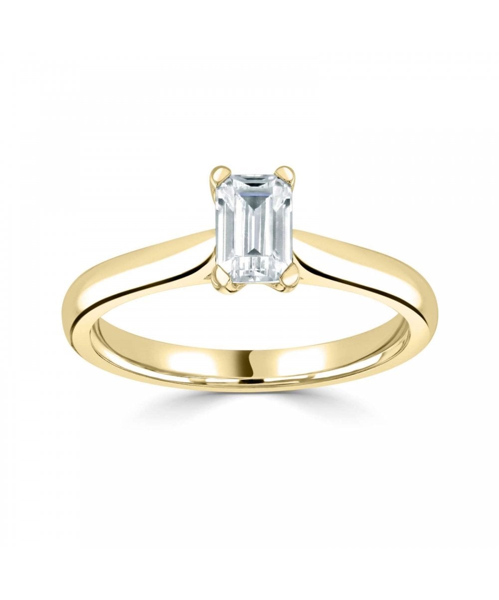 Natural Diamond Solitaire Engagement Ring - Emerald Cut