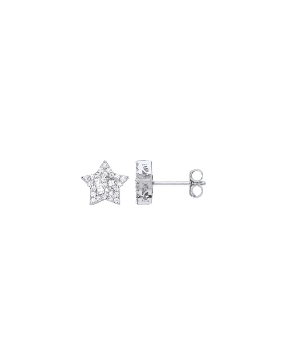 Silver Star CZ Stud Earrings