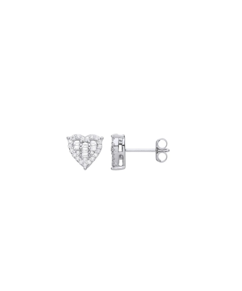 Silver Heart CZ Stud Earrings