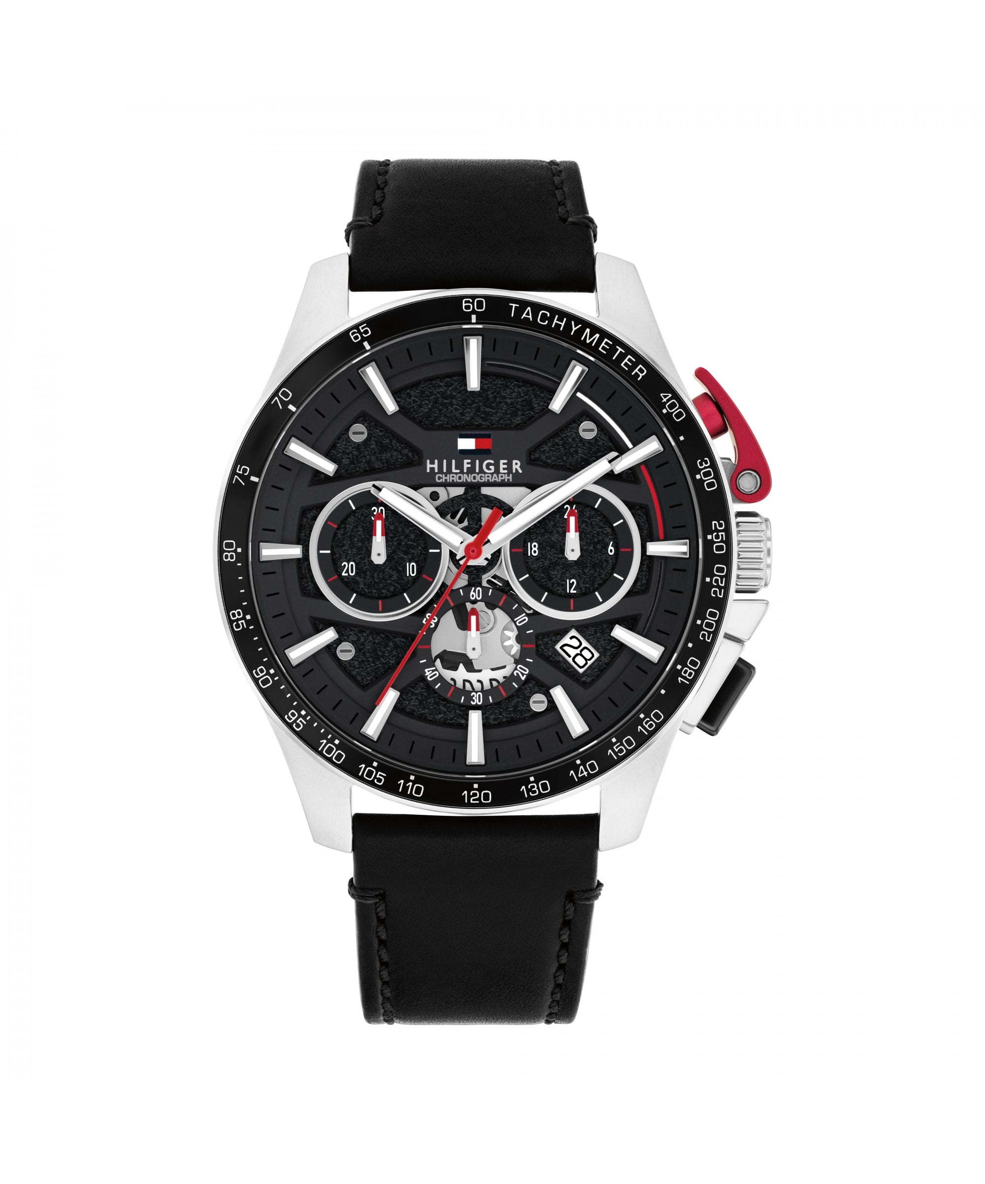 Tommy Hilfiger Bank Black Leather Strap Gents Watch