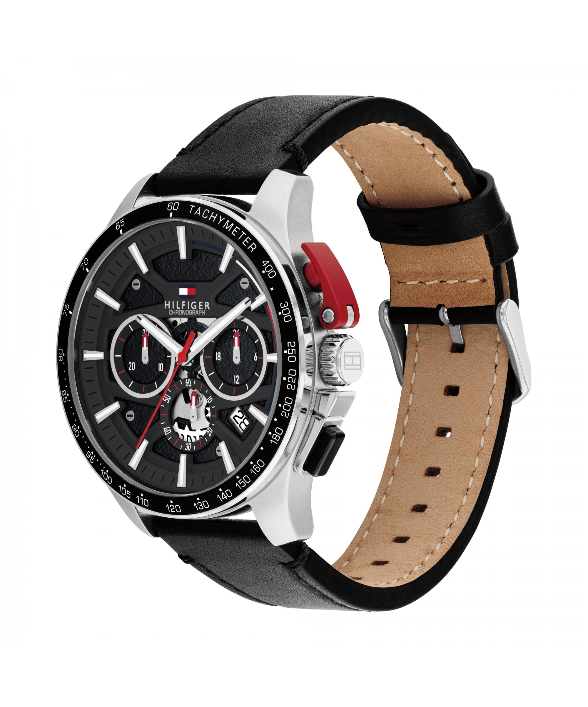 Tommy Hilfiger Bank Black Leather Strap Gents Watch