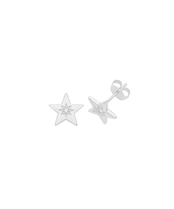 Silver Star CZ Stud Earrings