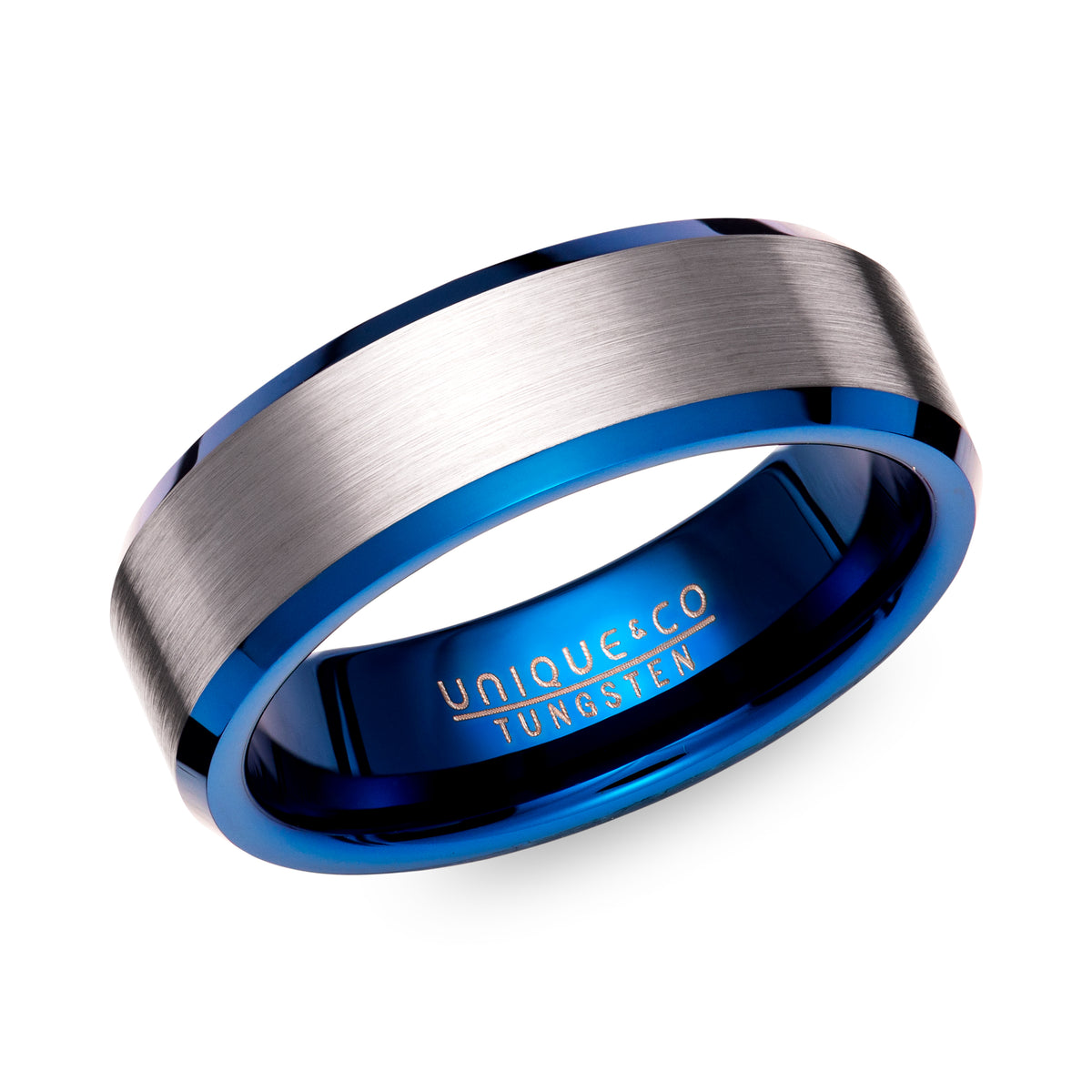 Tungsten 7mm Bevelled Edge Ring with Blue - TUR-141