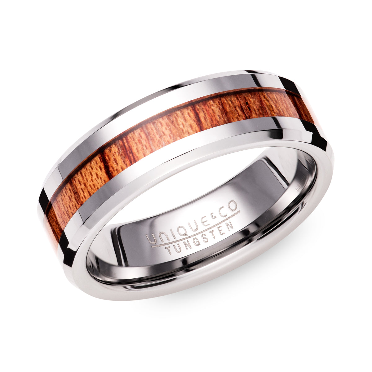 Tungsten 7mm Flat Court Wood Inlay Ring - TUR-148