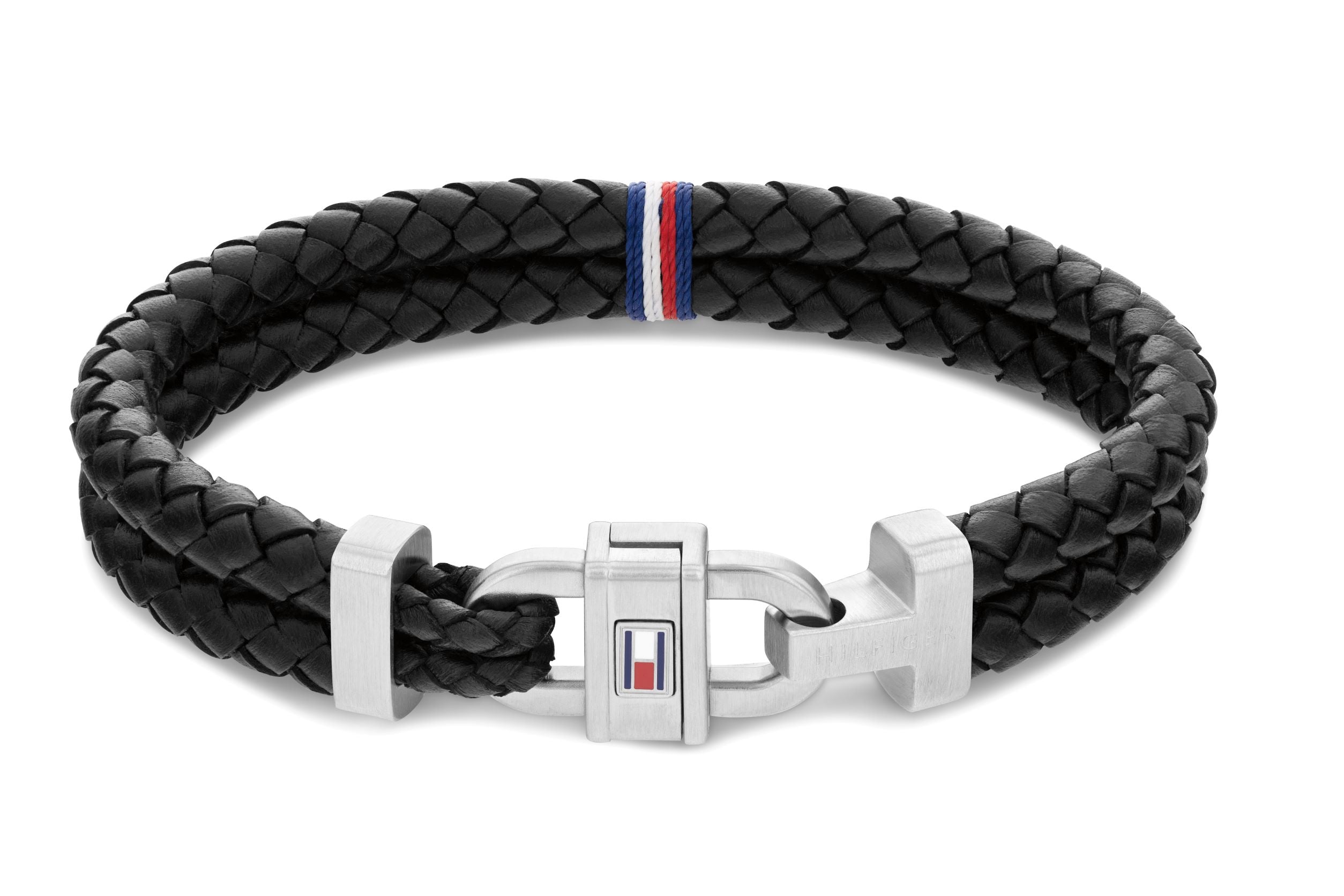 Tommy Hilfiger Black Leather Double Row Gents Bracelet