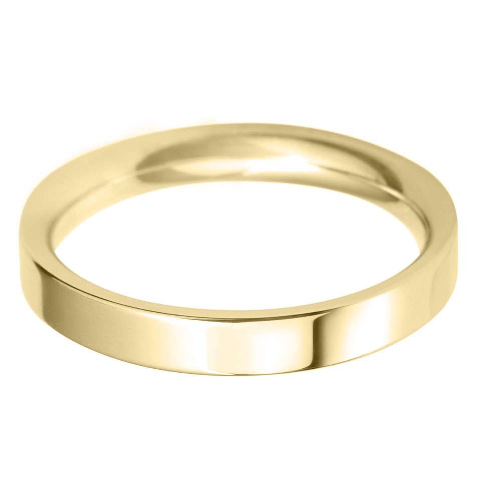 18ct Yellow 3mm Flat Court Wedding Ring
