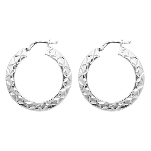 Silver 20mm Diamond Cut Hoop Earrings