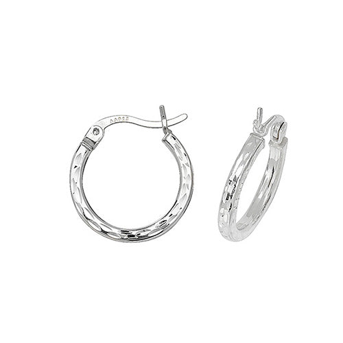 Silver 10mm Diamond Cut Hoop Earrings