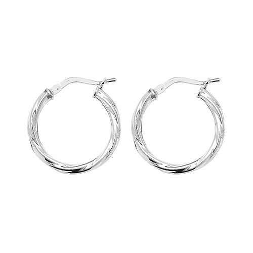 Silver 15mm Twisted Hoop Earrings