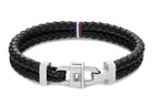 Tommy Hilfiger Black Leather Double Row Gents Bracelet